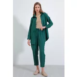 Bigdart Women's Emerald Green Oversize Linen Bottom Top Set 6622