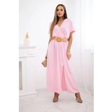 Kesi Włoski Long dress with a decorative belt candy pink | shoptok.hr