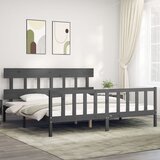 vidaXL Posteljni okvir z vzglavjem siv 200x200 cm trden les | Shoptok.si