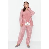 Trendyol Curve Plus Size Pajama Set - Pink - With Slogan Cene