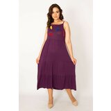 Şans Women's Plus Size Purple Appliqués, Layered Straps Dress Cene