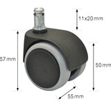Wagner Komplet dvojnih koles za vrtljive stole, širina kolesa 55 mm, Ø 50 mm, TPR | Shoptok.si