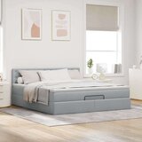 vidaXL Otomanski posteljni okvir z vzmetnico siv 160x200 cm blago | Shoptok.si