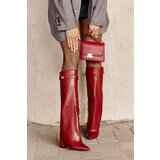 Boto FB2 Women's Eco Leather Boots With Turned Shaft On Heel Burgundy Avamora Cijene