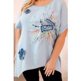 Kesi Włoski Plus Size women's blouse with patches light denim | Shoptok.si
