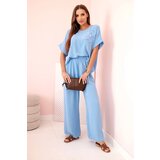 Kesi Włoski Women's viscose set with decorative flower and wide trousers - blue | shoptok.hr