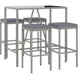  5-dijelni vrtni barski set od poliratana s jastucima sivi Siva 110 cm table length | Shoptok.si