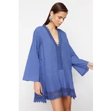 Trendyol Blue Mini Woven Lace Detailed Beach Dress