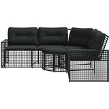 vidaXL Vrtna sofa L-oblika s jastucima i tabureom crna od poliratana | shoptok.hr