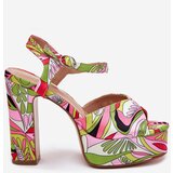 Boto Patterned Heeled Sandals And Platform Pink-Green Slaria | Shoptok.si