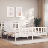 vidaXL Okvir za krevet s uzglavljem bijeli 200x200 cm od masivnog drva Cijene