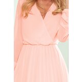Numoco 313-2 ISABELLE Pleated dress with neckline and long sleeve - peach color | shoptok.hr