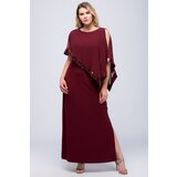 Şans Women's Plus Size Burgundy Chiffon And Sequin Detailed Evening Dress Cene
