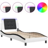 Maison Chic Posteljni okvir - Enojna postelja - Postelja za odrasle z LED lučkami bel in črn 90x200 cm umetno usnje, (21696156) Cene