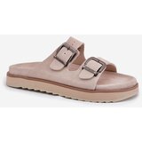 D.Franklin Ladies Suede Slippers With Buckles Beige | ePonuda.com