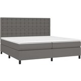 vidaXL Krevet box spring s madracem LED sivi 200x200cm od umjetne kože | shoptok.hr