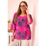 Kesi Włoski Women's cotton blouse with short sleeves and a floral pattern fuchsia Cijene