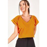 armonika Women's Neon Orange V-Neck Short Sleeve Blouse cene