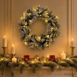  Božićni vijenac Zelena i bijela Ø 30 cm PVC i PE 25 LED lampica | shoptok.hr