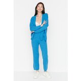 Trendyol Blue Button Detailed Cardigan Pants Knitwear Bottom-Top Suit Cene