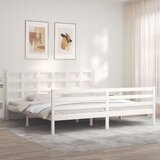 vidaXL Posteljni okvir z vzglavjem bel 200x200 cm trden les Cene