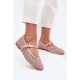 Boto Embellished Women's Ballerinas With Strap And Buckle Beige Avirae | shoptok.hr