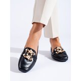 SHELOVET Black women's loafers with gold ornament Cene
