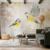  Foto tapeta - Painted tits - bird motif with patterns in yellow and beige tones 450x315 Premium | shoptok.hr