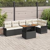 vidaXL 7-delna vrtna sofa garnitura s blazinami Črn poli ratan | Shoptok.si