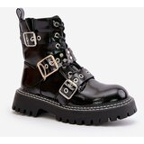 Boto Lacquered Worker Boots With Buckles Black Serizia | Shoptok.si