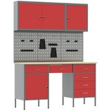 vidaXL 8-delni delovni kabinet in pegboard set Rdeč MDF in kovina | Shoptok.si