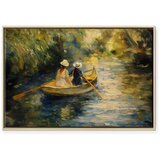  Slika - Boat crossing - painting of two women sailing a boat on a river 120x80 U prirodnom drvenom okviru | shoptok.hr