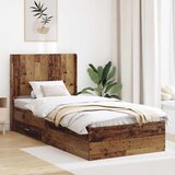  Krevetna konstrukcija s pohranom i uzglavljem Staro drvo Smeđa 90 x 190 cm | Shoptok.si