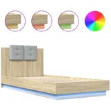 Maison Chic Posteljni okvir - Enojna postelja - Postelja za odrasle z vzglavjem in LED sonoma hrast 90x200 cm, (21695909) Cene