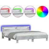  Okvir za krevet s uzglavljem i LED siva boja betona 200x200 cm | shoptok.hr