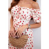 Kesi Włoski Women's maxi dress with flowers and puffs beige+red | ePonuda.com