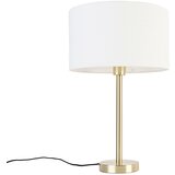 QAZQA Klasična namizna svetilka medenina s senčnikom bela 35 cm - Simplo | Shoptok.si