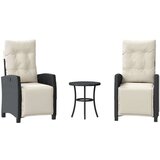  3-dijelni bistro set s jastucima crni od poliratana - Crna i krem 1 | shoptok.hr