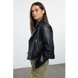 Trendyol Black Regular Faux Leather Birker Jacket Coat | Shoptok.si