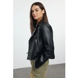 Trendyol Black Regular Faux Leather Birker Jacket Coat