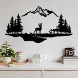 Wallity deer and landscape - 1 black decorative metal wall accessory cene