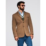 Ombre Men's knitted jacket with a fitted cut - light brown | Shoptok.si