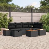 vidaXL 7-delni set vrtnih kavčev z blazinami Črni Poli ratan | Shoptok.si