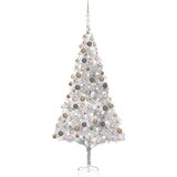 vidaXL Novoletna jelka z LED lučkami in bučkami srebrna 240 cm PET | Shoptok.si