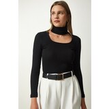 Happiness İstanbul Women's Black Cut Out Detailed Turtleneck Ribbed Knitted Blouse Cene