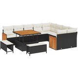 vidaXL 12-delna vrtna sofa nastavitev z blazinami Črna Poli ratan Akacija, 3-delna vrtna jedilna postavitev z blazinami Črna Poli ratan Akacija | Shoptok.si