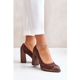 Laura Messi Suede Pumps On Heel Brown 2702 Cene