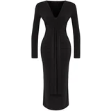 Trendyol Black Bodycon V Neck Draped Knit Dress