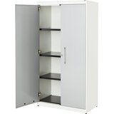 mauser Omara s krilnimi vrati, VxŠ 1516 x 800 mm, jeklena plošča, 3 police, čista bela / aluminijasto siva / čista bela | Shoptok.si