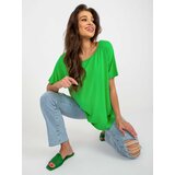 Fashion Hunters Basic green oversize blouse with short sleeves Cene